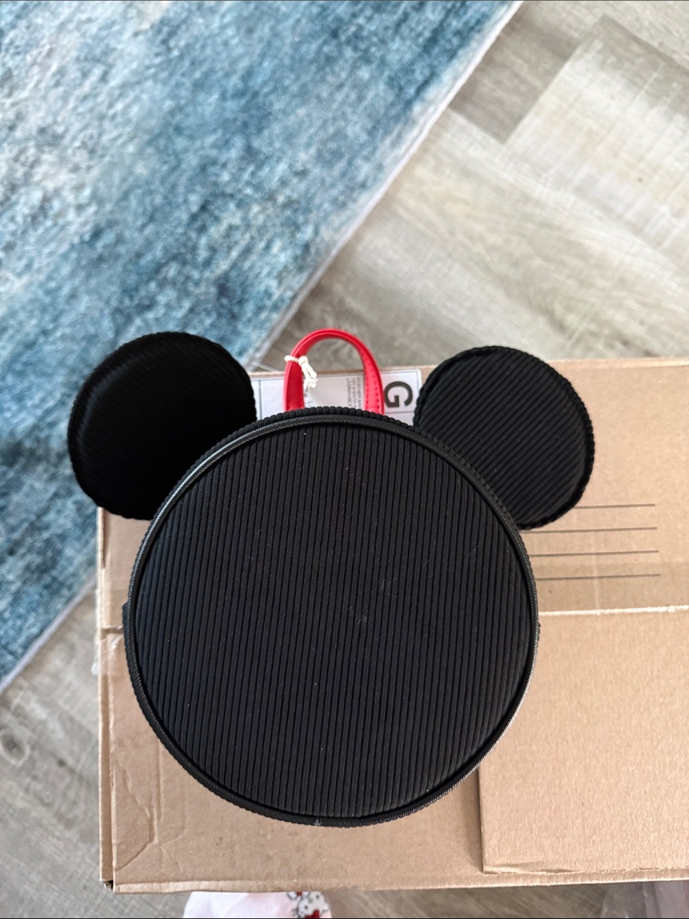 Black Mickey Ear Corduroy Crossbody/Backpack Bag with Red Strap